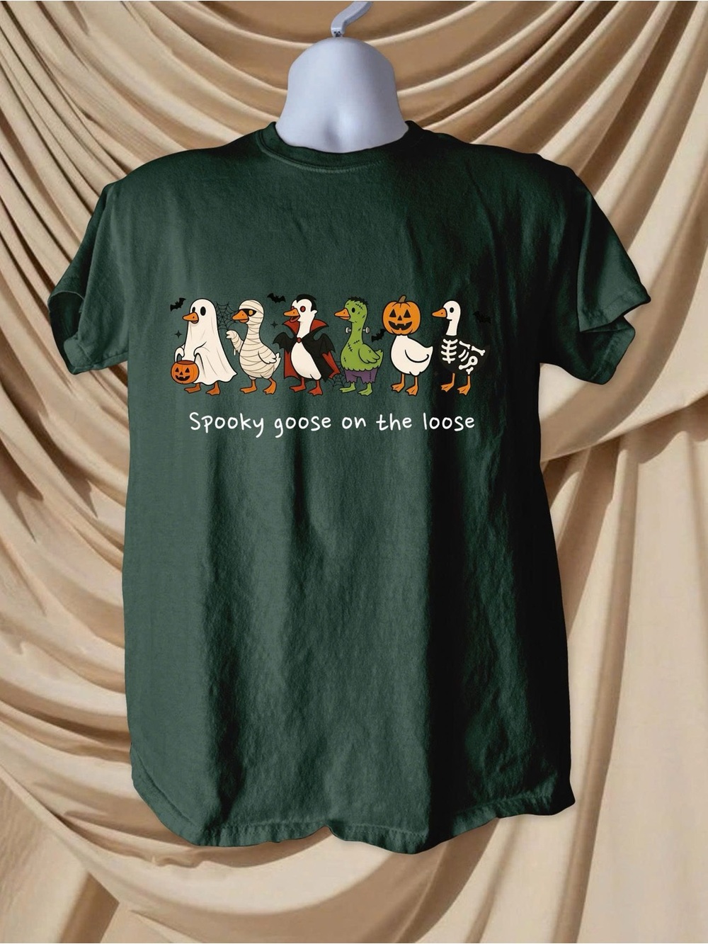 Spooky Goose on the Loose Halloween Tee - Dark Green